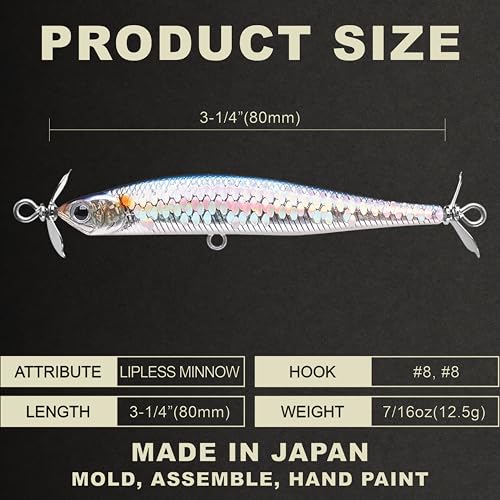 LUCKY CRAFT Screw Pointer 80 Fishing Lures for Bass, Smallmouth, Walleye, Rhymthic Action Spy Bait, Slow Sinking to 10ft Depth, Freshwater Fishing Gear and Tackle Accessories - color: 270 MS American Shad