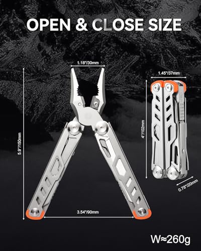 Strong 15-in-1 Multitool Pliers with Sheath, Stainless Steel, Grey | Folding Multi Tool, Needle Nose Pliers & Wire Cutters, Knife, Saw, Screwdrivers, Bottle Opener, EDC Pocket Knife - color: Gray