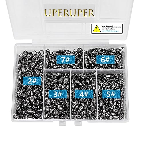 Fishing Barrel Swivels Kit, 300pcs Stainless Steel Rolling Bearing Snap Connector for Saltwater Freshwater Fishing#2#3#4#5#6#7 - style: B Style: 6 Sizes - 300pcs