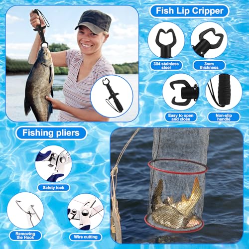 51 Pcs Fishing Rods Combo 6.89ft Telescopic Freshwater Pole Set with Plier Lip Gripper Lures Carrier Bag Pre Loaded Spinning Reel with Freshwater Rod Reel Kit Father Men Gift - color: Red