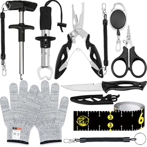 13-in-1 Fishing Multi-Tool Kit with Pliers, Fillet Knife, Lip Gripper, Scissor, Hook Remover - Fly, Ice, Saltwater & Freshwater Fishing for Serious Angler