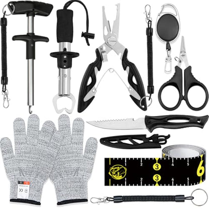 13-in-1 Fishing Multi-Tool Kit with Pliers, Fillet Knife, Lip Gripper, Scissor, Hook Remover - Fly, Ice, Saltwater & Freshwater Fishing for Serious Angler