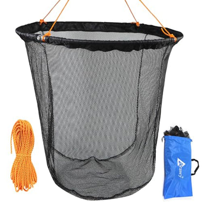 Drasry Foldable Bridge and Pier Fishing Landing Net - High Load-Bearing Aluminum Ring Drop Net for Saltwater Freshwater - Collapsible Basket With 49.2 FT Rope - color: black, size: 23.6*23.6*27.5 IN / 60*60*70cm, style: Small Size Mesh