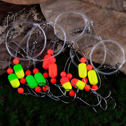 Alwonder 5-Pack Pompano Rigs Surf Fishing Rigs with Snell Floats, Saltwater Live Bait Rig Swivels Duo Lock Snaps Circle Wide Gap Kahle Hooks Rig for Beach Surf Casting Pier Jetty Fishing - color: Red & Yellow 5-Pack, size: #2/0 Circle Hook