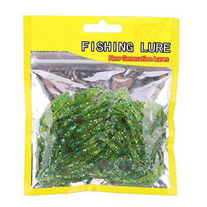 Tbest 50 Pcs 5cm Soft Fishing Lures, Plastic Fishing Bait T-Tail Grub Worm Baits Fish Tackle Accessory 9 Colors - color: Cyan
