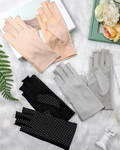 Sunblock Fingerless Gloves Non-slip UV Protection Driving Gloves Summer Outdoor Mittens for Women Girls - color: Black, Light Beige, Light Gray