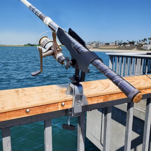 LBW Boat Fishing Rod Holder Clamp on Rod Holder 360 Degree Adjustable Dual-use Fishing Pole Holder for Boat Dock Pontoon Canoe 2 PCS