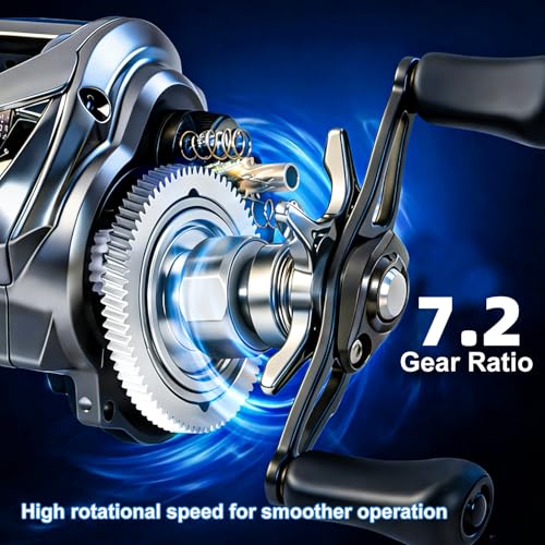 Sougayilang Baitcasting Reel with Digital Anti-Backlash Control - Smart Computer Braking System, 7.2:1 Gear Ratio, 18.5LB Max Drag-Easy Casting Baitcaster for Beginners & Bass Anglers - color: silver, size: Right Hand