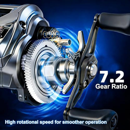Sougayilang Baitcasting Reel with Digital Anti-Backlash Control - Smart Computer Braking System, 7.2:1 Gear Ratio, 18.5LB Max Drag-Easy Casting Baitcaster for Beginners & Bass Anglers - color: silver, size: Right Hand