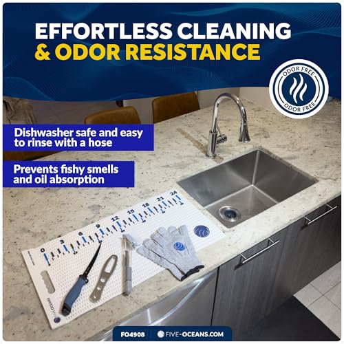 Five Oceans Fish Fillet Mat Kit 28" x 14", Complete Fishing Fish Cleaning Set with Non-Slip Fillet Mat, 24" Integrated Ruler, Fillet Knife, Cut-Resistant Gloves & Cleaning Brush, Easy-Clean - FO4908 - color: Fish Fillet Mat Kit