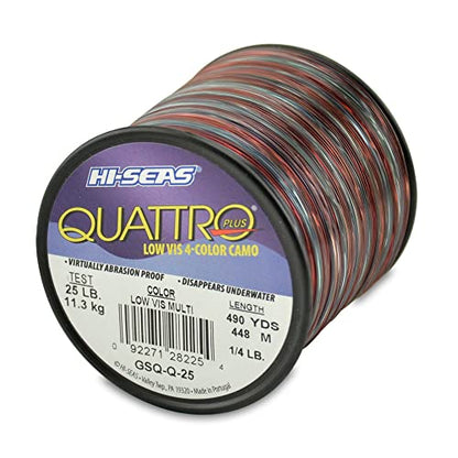 HI-SEAS Quattro Monofilament Fishing Line - Low-vis 4 Color Camo, Strong & Durable Performance Saltwater Main Line - style: 25 Lb Test, 0.50 Mm Dia, 490 Yd