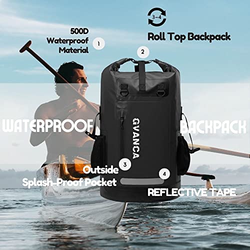 Waterproof Roll Top Kayak Dry Backpack, Floating Outdoor Dry Sack Boating Sailing Canoeing Rafting Fishing Camping 55L Black - color: Black, size: 55L