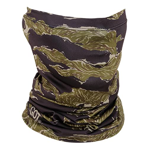 UPF 50+ Fishing Neck Gaiter - UV Face Mask Sun Protection for Men Women | Moisture-Wicking, Quick-Drying, Built-in SPF, UVA/UVB Blocking, Hunting Camo Design, Versatile Headwear - color: Olive Tiger Stripe