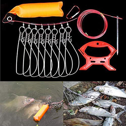 Fish Stringer, Fishing Stringer Clip Live Fish Lock, with High Strength Snaps/Buckles, Big Fish Wire Rope Cable Fishing Holder Kit with Float and Plastic Handle - style: 5M-5buckles