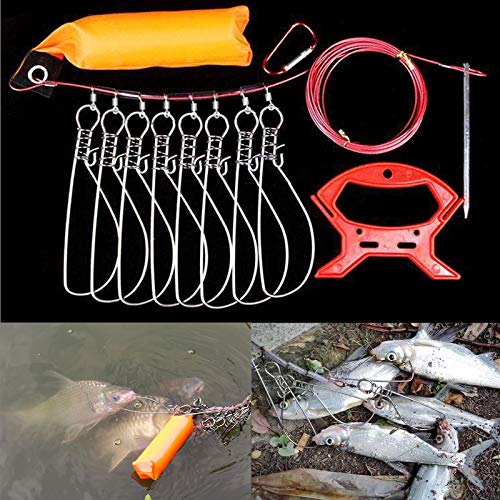 Fish Stringer, Fishing Stringer Clip Live Fish Lock, with High Strength Snaps/Buckles, Big Fish Wire Rope Cable Fishing Holder Kit with Float and Plastic Handle - style: 5M-5buckles