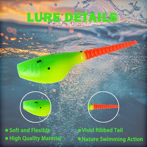 Crappie Lures Kit - Soft Plastic Lures for Trout, Bass, Panfish & Bluegill - 24 Packs - color: Green-yellow-red