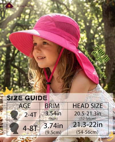 Home Prefer UPF50 Wide Brim Kids Sun Hat Neck Flap Boys Girls Sun Protection Hat for Beach Fishing - color: Hot Pink, size: 2-4T