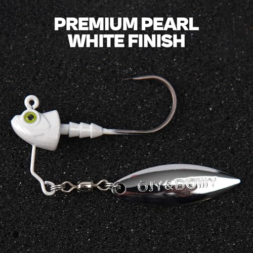 6-Pack Underspin Jig Heads with 100% Brass Blade (Never Rust) - 3/16oz, 1/4oz, 3/8oz, 1/2oz - Bass & Saltwater Fishing - color: White, size: 1/4oz