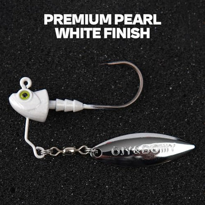 6-Pack Underspin Jig Heads with 100% Brass Blade (Never Rust) - 3/16oz, 1/4oz, 3/8oz, 1/2oz - Bass & Saltwater Fishing - color: White, size: 1/4oz