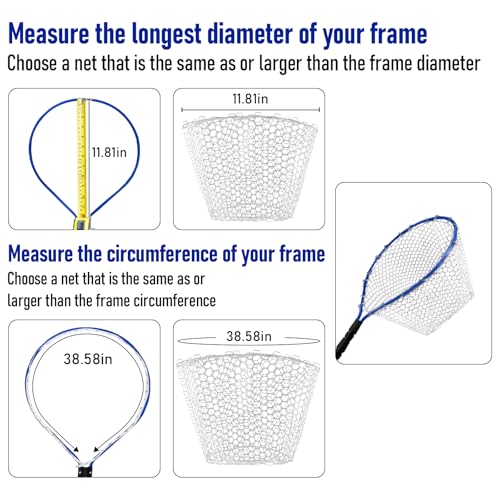 Dr.Fish Fishing Landing Net Replacement Rubber Fishing Net Without Handle Foldable Mesh Netting for Freshwater Saltwater - color: White, size: B-35.43'' Girth(13.78'' Dia, 7*3.9" Depth)