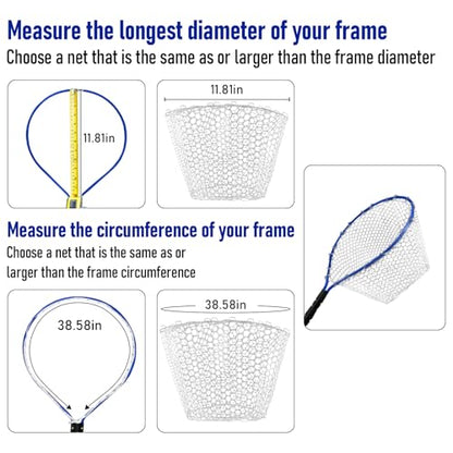 Dr.Fish Fishing Landing Net Replacement Rubber Fishing Net Without Handle Foldable Mesh Netting for Freshwater Saltwater - color: White, size: D-48.03'' Girth(15.75'' Dia, 13.8*5.9" Depth)