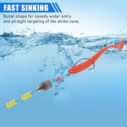 40Pcs Fishing Bullet Sinkers Worm Weights, Flipping Sinkers Slip Lead Weights for Bass Fishing Texas Rig Carolina Rig Saltwater Freshwater Fishing Tackle 1/8oz 3/16oz 1/4oz 3/8oz - size: ‎3/8oz-40pcs