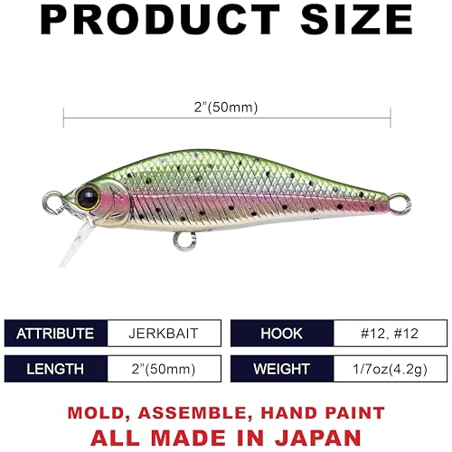 LUCKY CRAFT Pointer 50S, Sinking, Trout Fishing Lure, Jerkbait, Silent, Freshwater Fishing Gear, River Fishing Accessories, Lake Fishing Tackle, Rainbow - color: 276 Laser Rainbow Trout