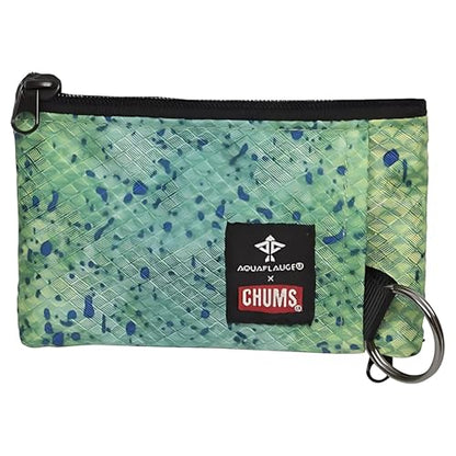 Chums Surfshorts Wallet - Lightweight Slim Wallet with RFID Blocking Card & Clear ID Window - Zippered, Water Resistant w/Key Ring - color: Aqua Flauge Green Dorado