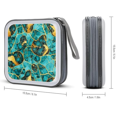 Turquoise Luxury Texture Gold Glitters Marble Hard Plastic DVD Case Portable Zipper CD Cases Holder Cases Storage Binder Booklet Album 40 Capacity - color: color769