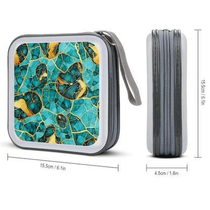 Turquoise Luxury Texture Gold Glitters Marble Hard Plastic DVD Case Portable Zipper CD Cases Holder Cases Storage Binder Booklet Album 40 Capacity - color: color769