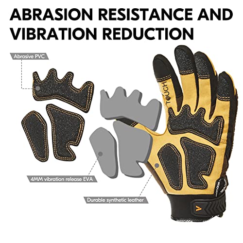 Vgo... 1-Pair Heavy Duty Synthetic Leather Work Gloves, Impact Protection Mechanic Gloves, Rigger Gloves, Vibration Reduction, Touchscreen Capable (Size M, Brown, SL8849) - color: Brown-regular, size: Medium (1 Pair)