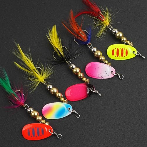 Fishing Lures Spinnerbait Kit Rooster Bait Tail Fishing Lures Inline Spinner Baits Bass Salmon Trout Spoon Hard Metal Spinnerbaits for Saltwater Freshwater - style: 5pcs-2.52"-0.24oz