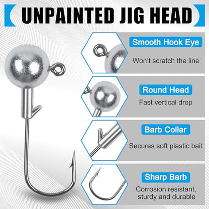 Soft Plastic Fishing Lure Jig Head Hook Kit,Grub Worm Lures Crappie Jigs Head Grub Tail Swimbait Tube Bait Jigs for Saltwater Freshwater, Trout Crappie Fishing - color: 110PCS Sets