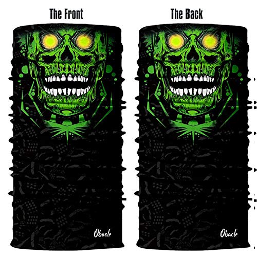 Obacle Neck Gaiter Face Mask Bandana for Dust Wind Sun Protection for Men Women - color: Skull Green Face White Teeth Open Mouth