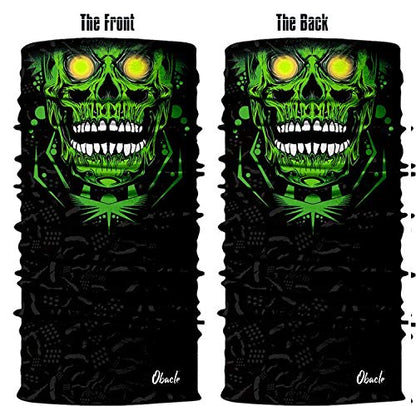 Obacle Neck Gaiter Face Mask Bandana for Dust Wind Sun Protection for Men Women - color: Skull Green Face White Teeth Open Mouth