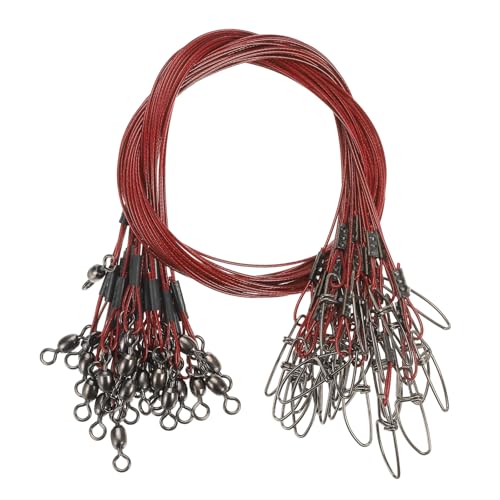 PATIKIL Fishing Wire Leader Line Steel Heavy Saltwater Fishing Leader Line High Strength with Rolling Swivel and Snap - color: Red