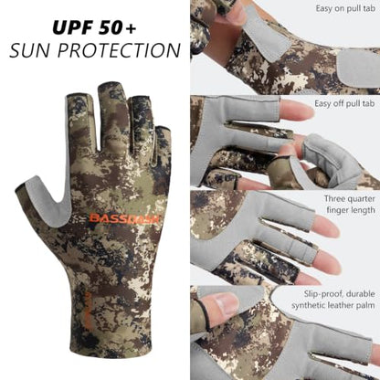 Bassdash ALTIMATE UPF 50+ Sun Protection Fingerless Fishing Gloves Men - color: Grunge Camo, size: Large