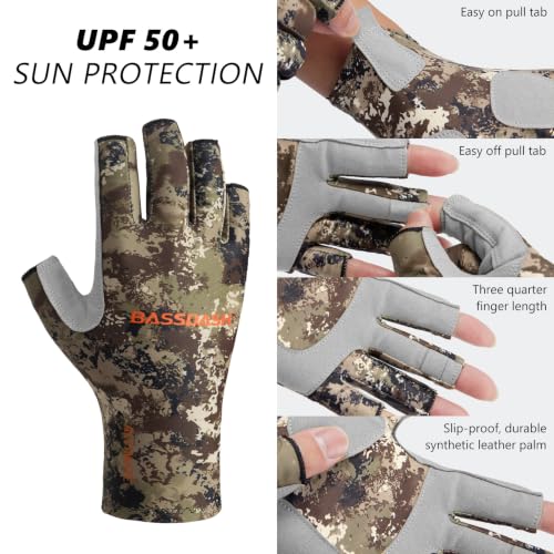 Bassdash ALTIMATE UPF 50+ Sun Protection Fingerless Fishing Gloves Men - color: Grunge Camo, size: X-Large