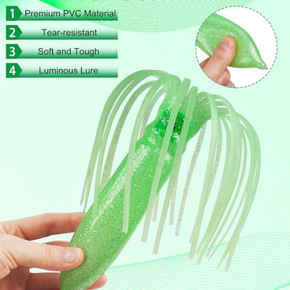 Luminous Octopus Squid Skirts Fishing Lures, 3/8PCS Trolling Squid Skirts Fishing Saltwater Octopus Lures Glow Soft Squid Bait Lures Saltwater Freshwater Fishing Tackle 11.8" - size: 8PCS