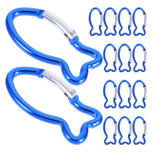 INOOMP 15 Pcs Fish Shape Carabiner Clips Outdoor Snap Buckles Compact Lightweight Keychain Hooks for Camping Hiking Travel
