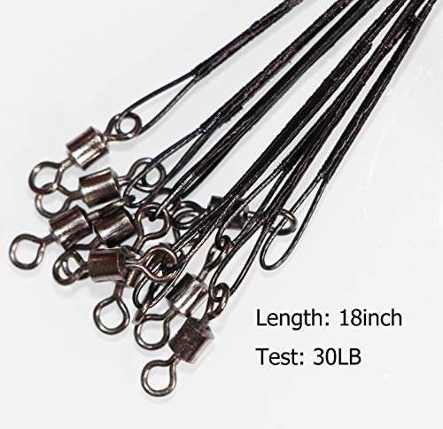 10pcs Fishing Wire Leaders Heavy Duty Nylon-Coated Fishing Line Wire Leaders with Swivels and Snaps 18inch, 45LB - color: 10pcs black