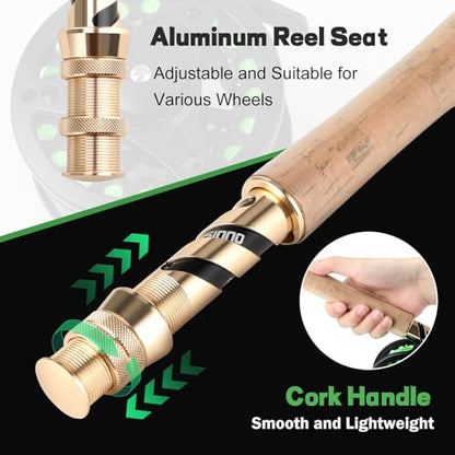 PLUSINNO Fly Fishing Rod and Reel Combo, 4 Piece Lightweight Ultra-Portable Graphite Fly Rod 5/6 Complete Starter Package with Carrier Bag