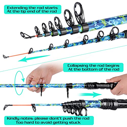 Sougayilang Telescopic Fishing Rod and Reel Combo – Full Kit with Carrier Bag, 11+1 Bearings Spinning Reel, Carbon Fiber Travel Pole for Bass, Trout, Catfish, Redfish – Saltwater Freshwater - color: Green Full Kit with Carrier Case, size: 5.9 ft