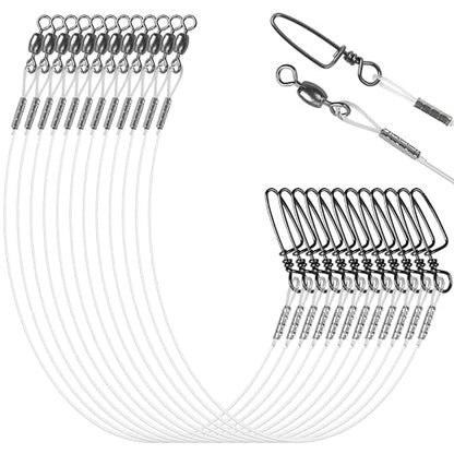 Nylon Fishing Leaders,12/24pcs Nylon Mono Wire Leader Line with Swivel Snaps Lures Rig or Hooks Connect Tackle High Strength Fishing Leader Line for Saltwater Freshwater 20lb/30lb/40lb/50lb - size: 20LB