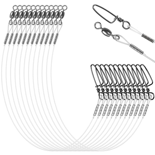 Nylon Fishing Leaders,12/24pcs Nylon Mono Wire Leader Line with Swivel Snaps Lures Rig or Hooks Connect Tackle High Strength Fishing Leader Line for Saltwater Freshwater 20lb/30lb/40lb/50lb - size: 30LB