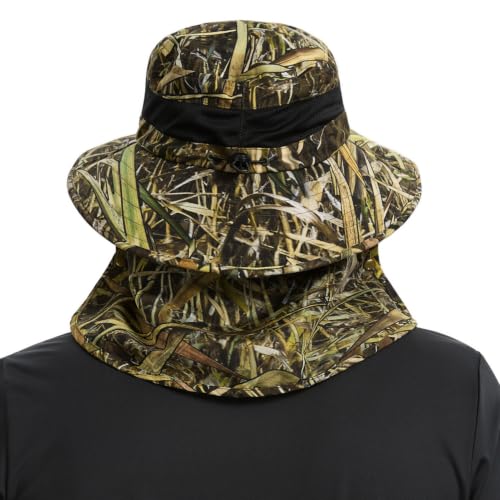 BASSDASH UPF 50+ Breathable Sun Hat with Removable Face Cover and Neck Flap Wide Brim Bucket Hat for Fishing Hiking Men Women - color: Marshreed