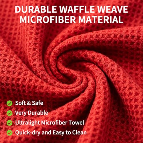 Fishing Towel with Clip,16" X 16",Waffle Pattern Effective Cleaning of Fishing Gear Accessories,Microfiber Absorbent Camping Towel for Men,Hiking Towel,Golf Towel,Red - color: Red