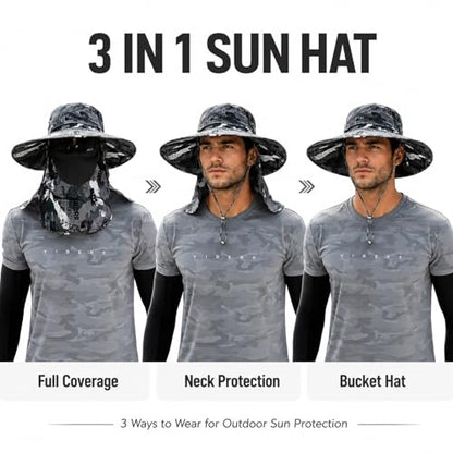 Sun Hat Unisex Face Coverage Shield Neck Flap Cap Garden Lawn Work Sports Hiking Fishing Hats - color: Dark Gray Graffiti