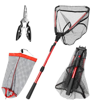 3PCS Fishing Tool Kit - Collapsible Fishing Net, Foldable Fishing Basket, Fishing Pliers Hook Remover, Gifts for Fishermen, Dad, Men