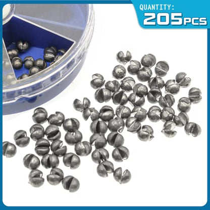 205pcs/117pcs Fishing Weight Sinker 5 Sizes/6 Sizes Lead Weights Round Split Shot Sinker Drop Lead Weights No-Roll Olive Heart Removable Fishing Line Sinkers Kit - color: A-round sinkers 205pcs 5sizes